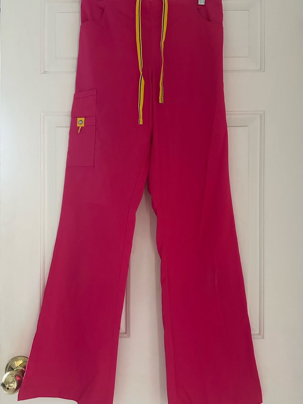 WonderWink Women's Hot Pink Scrub Pants with Yellow Drawstring
